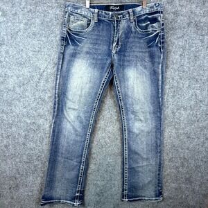 True Luck Jeans Mens 34 Blue Denim Y2K Straight‎ Streetwear